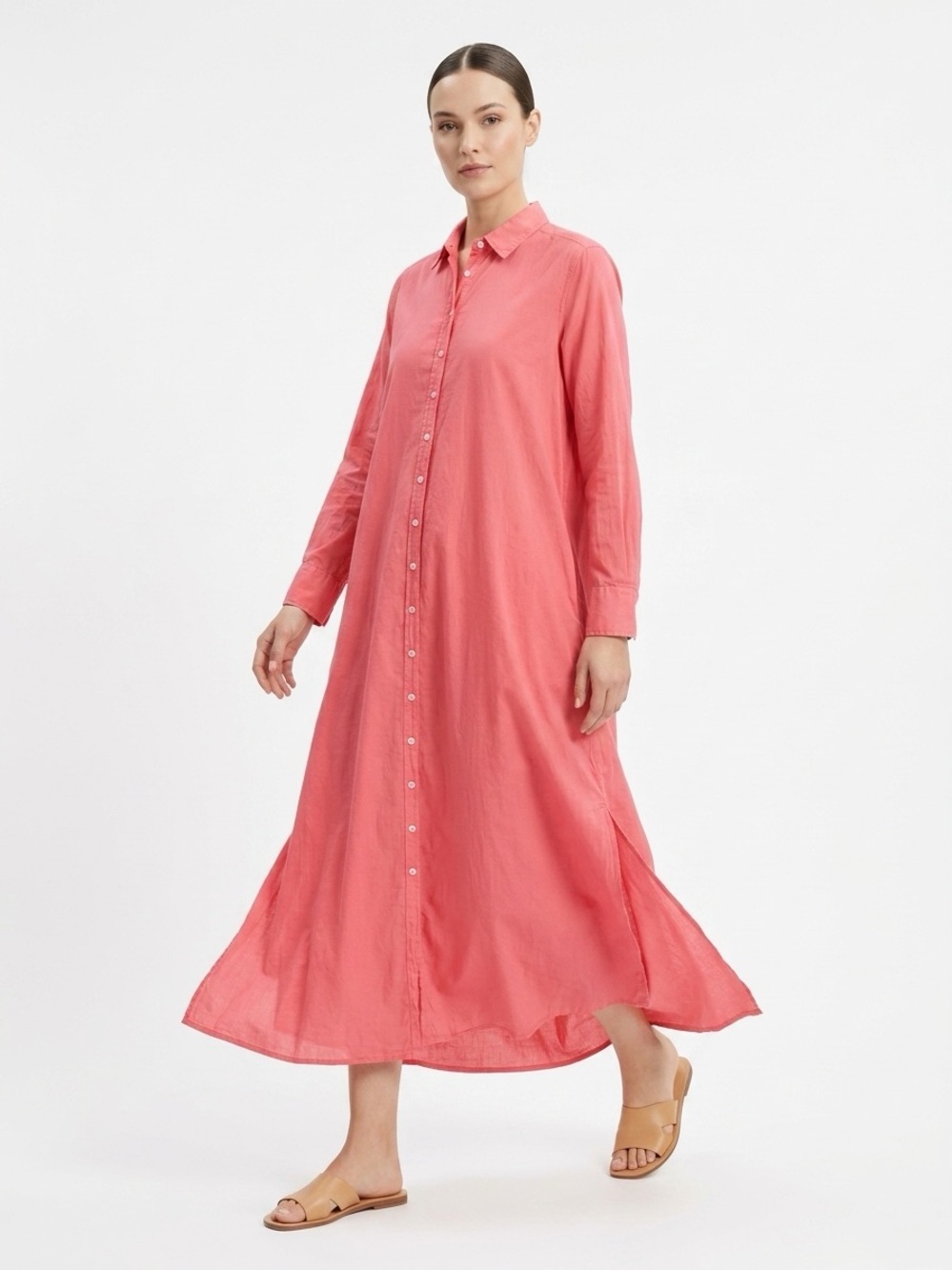 Xirena Long Sleeve Button Down Cotton Maxi Shirt Dress Pink XS